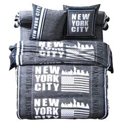 Fantasie Bedlinnen|Vlak Laken<Blancheporte Bedlinnen Manhattan, in bedrukt polykatoen met New York print marineblauw