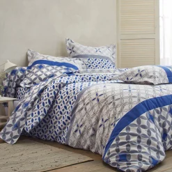 Fantasie Bedlinnen|Vlak Laken<Colombine Bedlinnen Marlow, katoen met geometrische motieven grijs / blauw