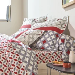 Fantasie Bedlinnen|Vlak Laken<Colombine Bedlinnen Marlow, katoen met geometrische motieven grijs / rood