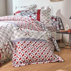 Fantasie Bedlinnen|Vlak Laken<Colombine Bedlinnen Marlow, katoen met geometrische motieven grijs / rood