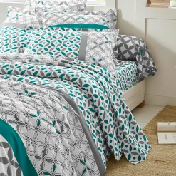 Fantasie Bedlinnen|Vlak Laken<Colombine Bedlinnen Marlow, katoen met geometrische motieven grijs / groen