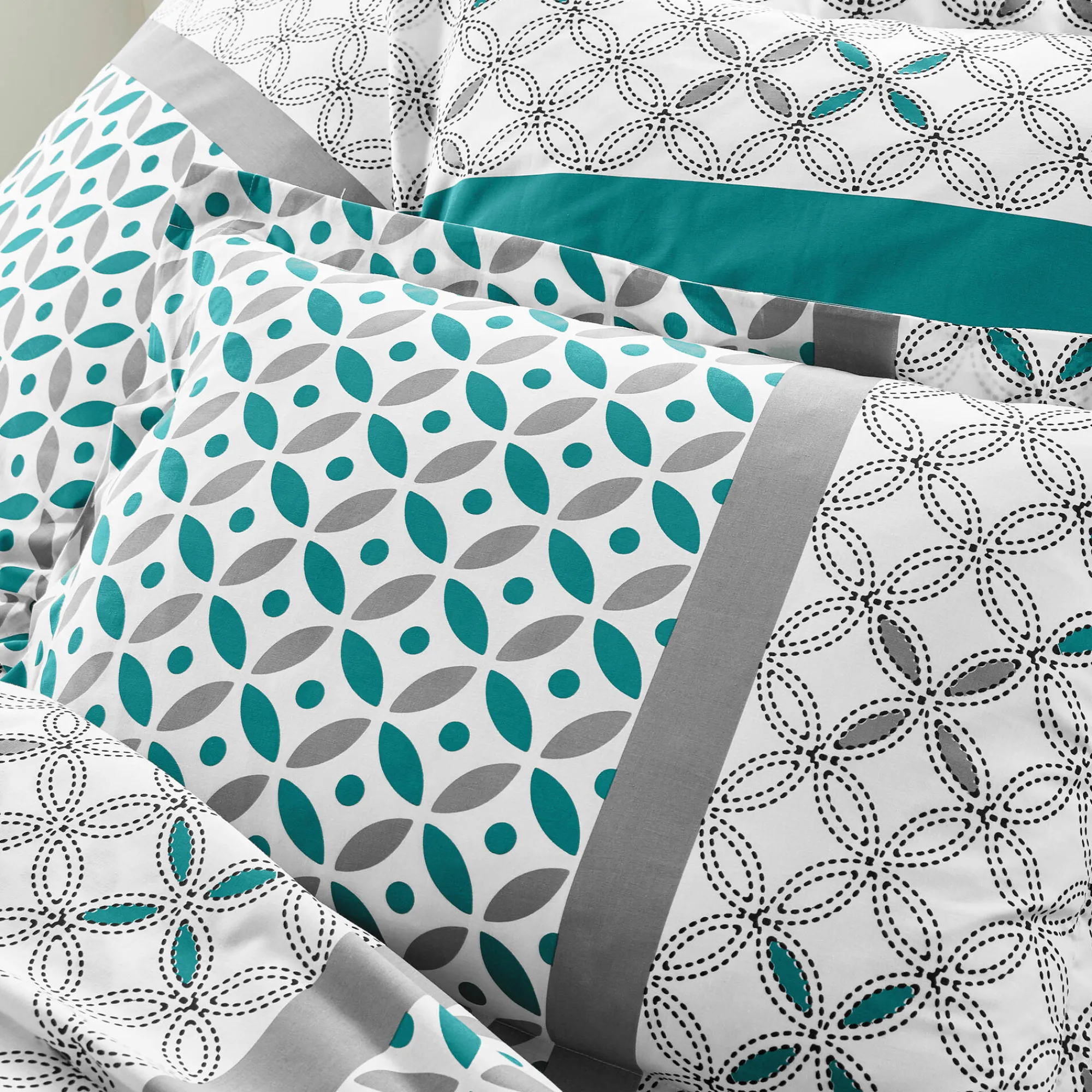 Fantasie Bedlinnen|Vlak Laken<Colombine Bedlinnen Marlow, katoen met geometrische motieven grijs / groen