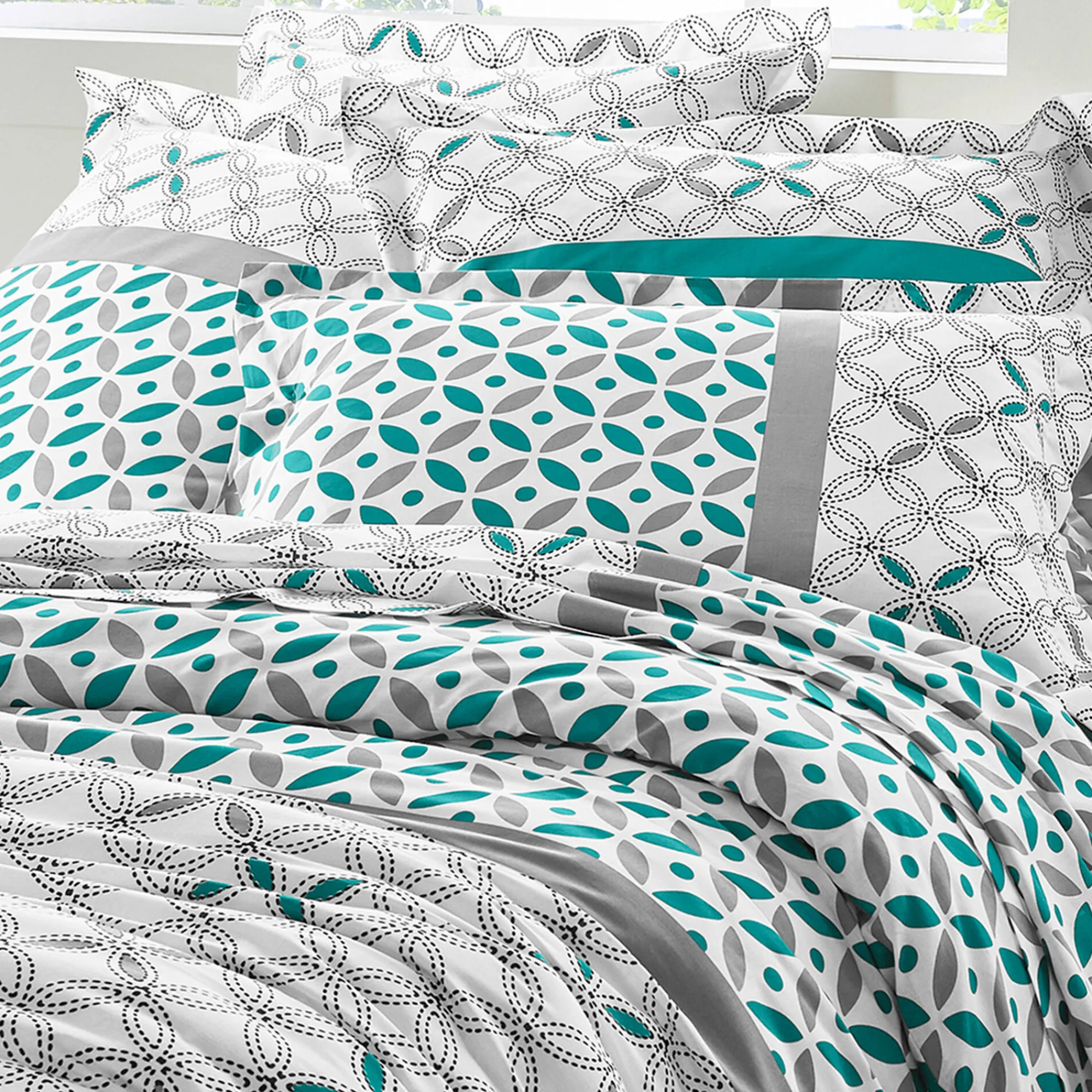 Fantasie Bedlinnen|Vlak Laken<Colombine Bedlinnen Marlow, katoen met geometrische motieven grijs / groen