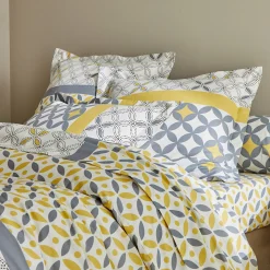 Fantasie Bedlinnen|Vlak Laken<Colombine Bedlinnen Marlox in katoen met geometrische motieven grijs / geel