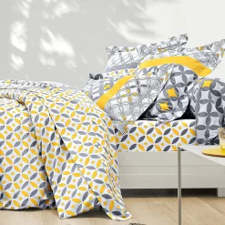 Fantasie Bedlinnen|Vlak Laken<Colombine Bedlinnen Marlox in katoen met geometrische motieven grijs / geel