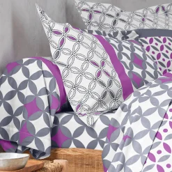 Fantasie Bedlinnen|Vlak Laken<Colombine Bedlinnen Marlox in katoen met geometrische motieven grijs / paars