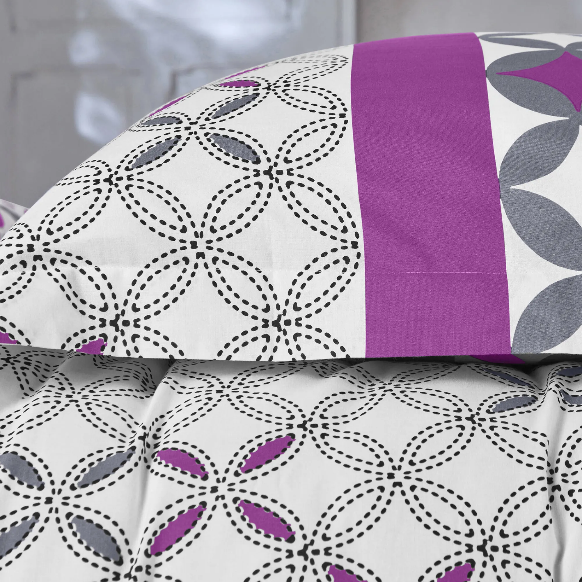 Fantasie Bedlinnen|Vlak Laken<Colombine Bedlinnen Marlox in katoen met geometrische motieven grijs / paars