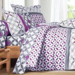 Fantasie Bedlinnen|Vlak Laken<Colombine Bedlinnen Marlox in katoen met geometrische motieven grijs / paars