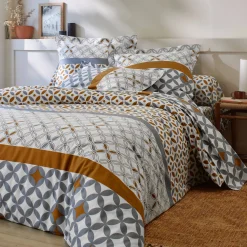 Fantasie Bedlinnen|Vlak Laken<Colombine Bedlinnen Marlox in katoen met geometrische motieven grijs / karamel