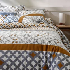 Fantasie Bedlinnen|Vlak Laken<Colombine Bedlinnen Marlox in katoen met geometrische motieven grijs / karamel