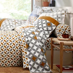 Fantasie Bedlinnen|Vlak Laken<Colombine Bedlinnen Marlox in katoen met geometrische motieven grijs / karamel