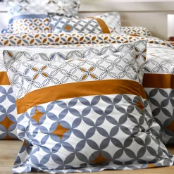 Fantasie Bedlinnen|Vlak Laken<Colombine Bedlinnen Marlox in katoen met geometrische motieven grijs / karamel
