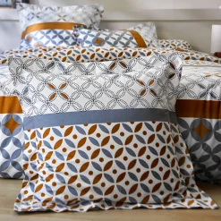 Fantasie Bedlinnen|Vlak Laken<Colombine Bedlinnen Marlox in katoen met geometrische motieven grijs / karamel