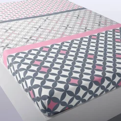 Fantasie Bedlinnen|Vlak Laken<Colombine Bedlinnen Marlox in katoen met geometrische motieven grijs / roze