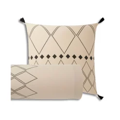 Fantasie Bedlinnen|Vlak Laken<Blancheporte Bedlinnen Massai, in katoen met grafische motieven, afgewerkt met pompons beige