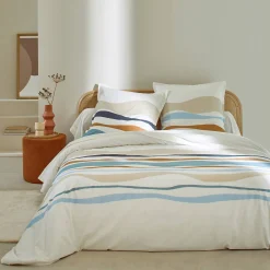 Fantasie Bedlinnen|Vlak Laken<Blancheporte Bedlinnen Ondée met golvenprint - in katoen blauw