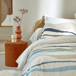 Fantasie Bedlinnen|Vlak Laken<Blancheporte Bedlinnen Ondée met golvenprint - in katoen blauw