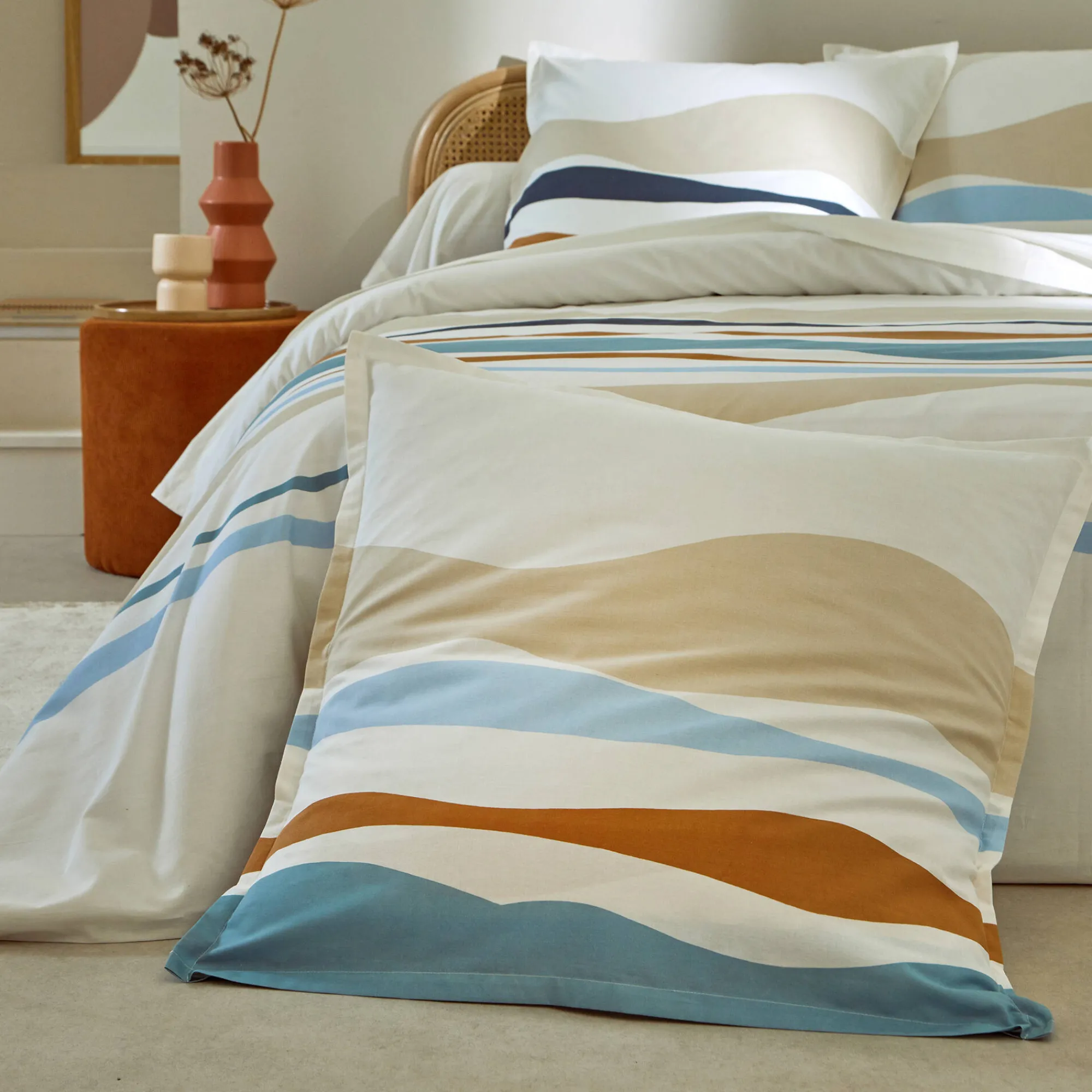 Fantasie Bedlinnen|Vlak Laken<Blancheporte Bedlinnen Ondée met golvenprint - in katoen blauw