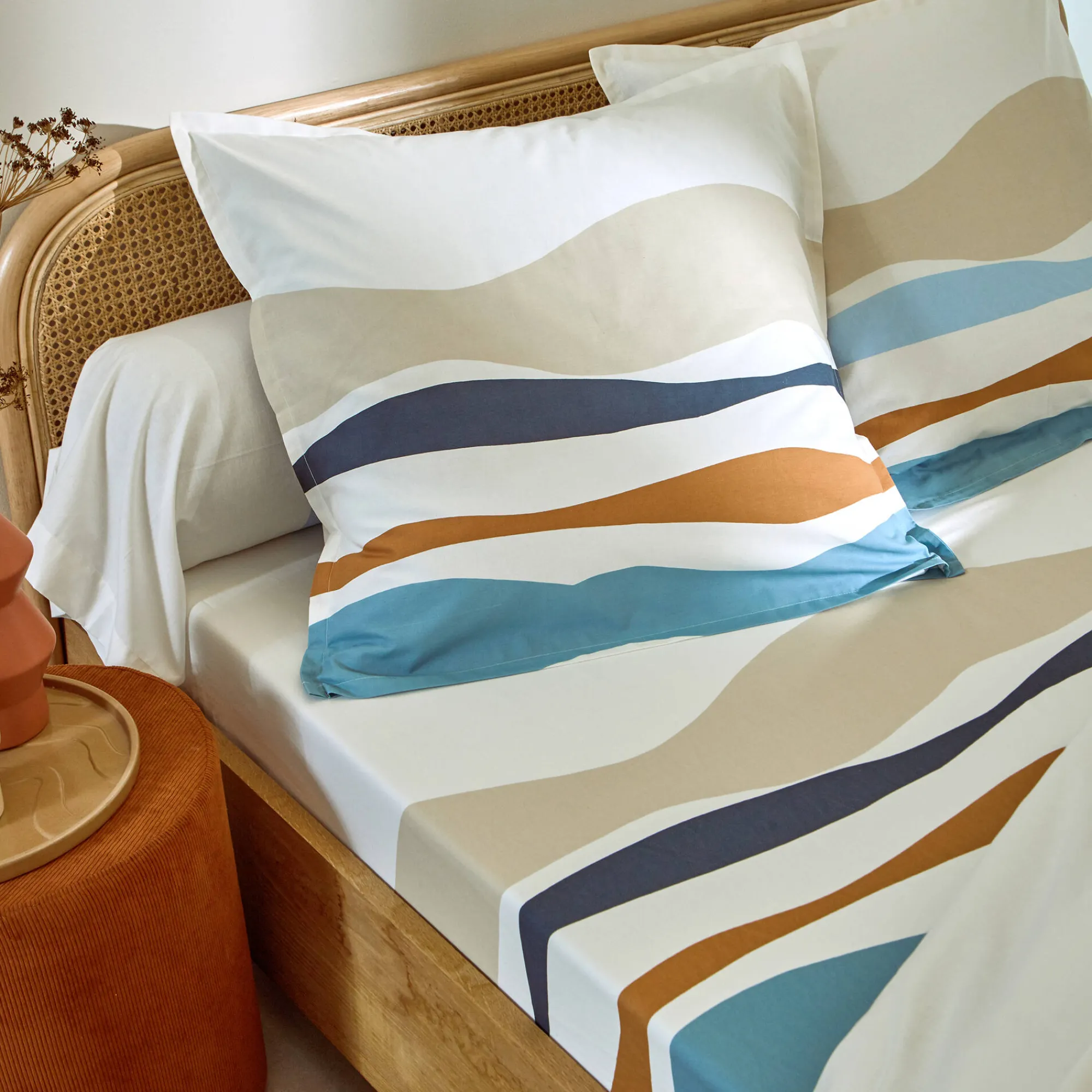 Fantasie Bedlinnen|Vlak Laken<Blancheporte Bedlinnen Ondée met golvenprint - in katoen blauw