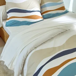 Fantasie Bedlinnen|Vlak Laken<Blancheporte Bedlinnen Ondée met golvenprint - in katoen blauw