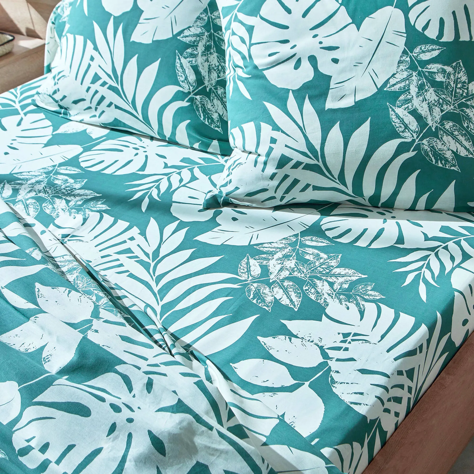Fantasie Bedlinnen|Vlak Laken<Blancheporte Bedlinnen Paddy met bladerenprint, katoen eucalyptus