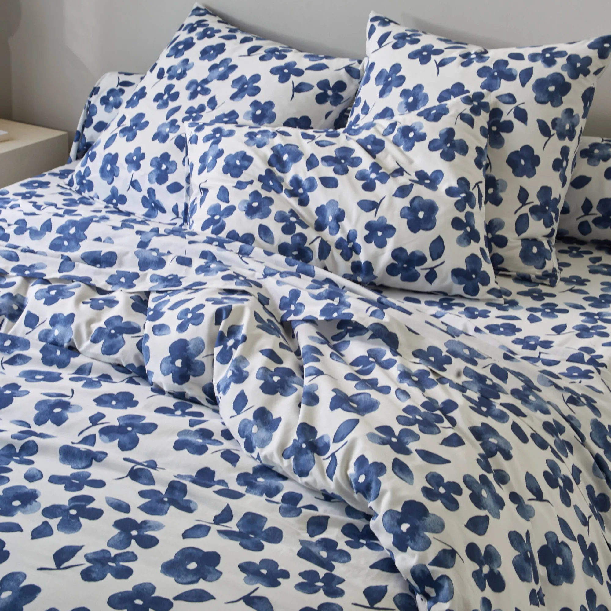 Fantasie Bedlinnen|Vlak Laken<Blancheporte Bedlinnen Petunia in bedrukt katoen blauw