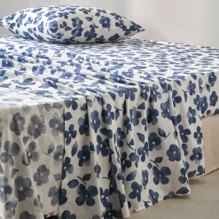 Fantasie Bedlinnen|Vlak Laken<Blancheporte Bedlinnen Petunia in bedrukt katoen blauw
