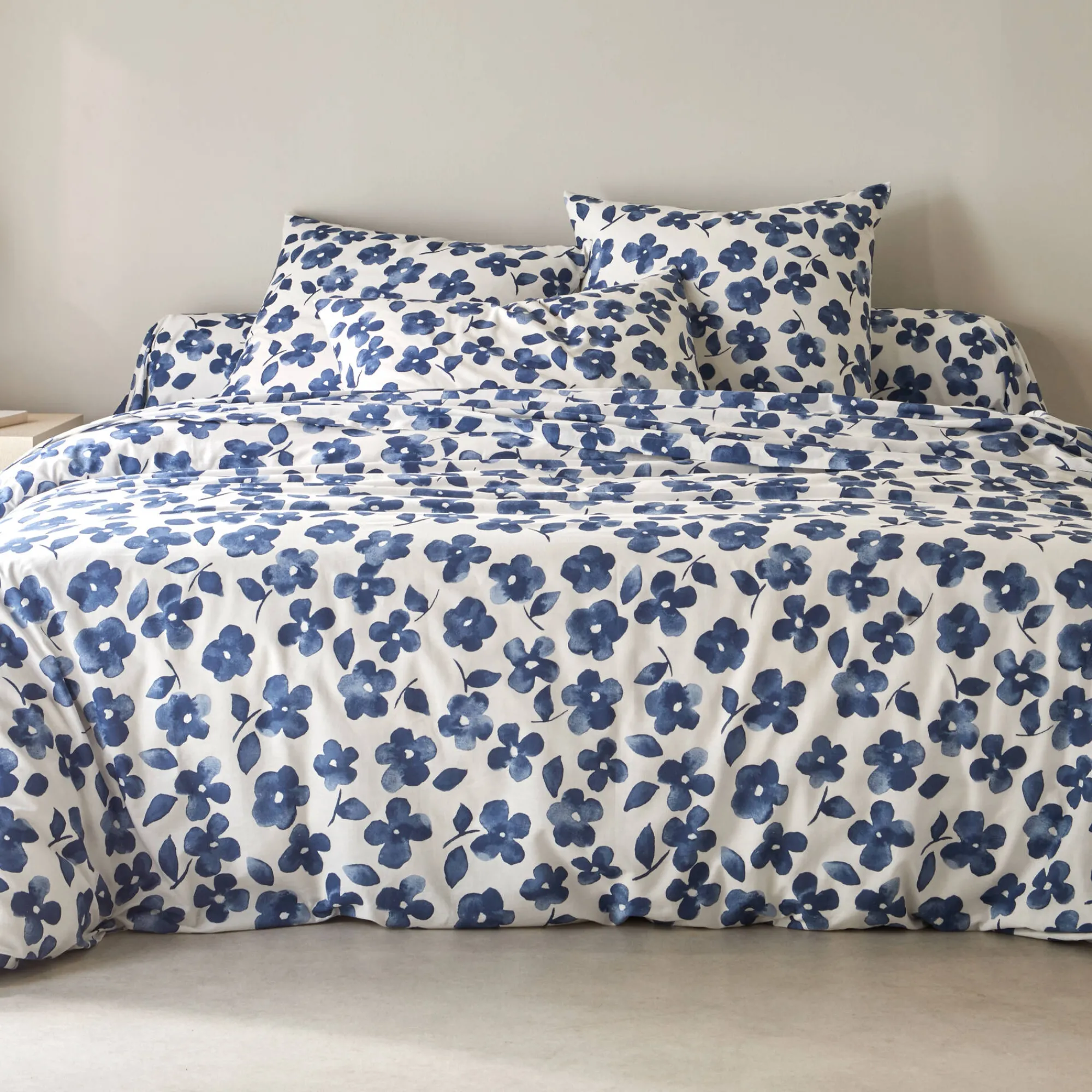 Fantasie Bedlinnen|Vlak Laken<Blancheporte Bedlinnen Petunia in bedrukt katoen blauw