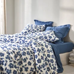 Fantasie Bedlinnen|Vlak Laken<Blancheporte Bedlinnen Petunia in bedrukt flanel blauw