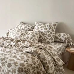 Fantasie Bedlinnen|Vlak Laken<Blancheporte Bedlinnen Petunia in bedrukt flanel grijsbeige
