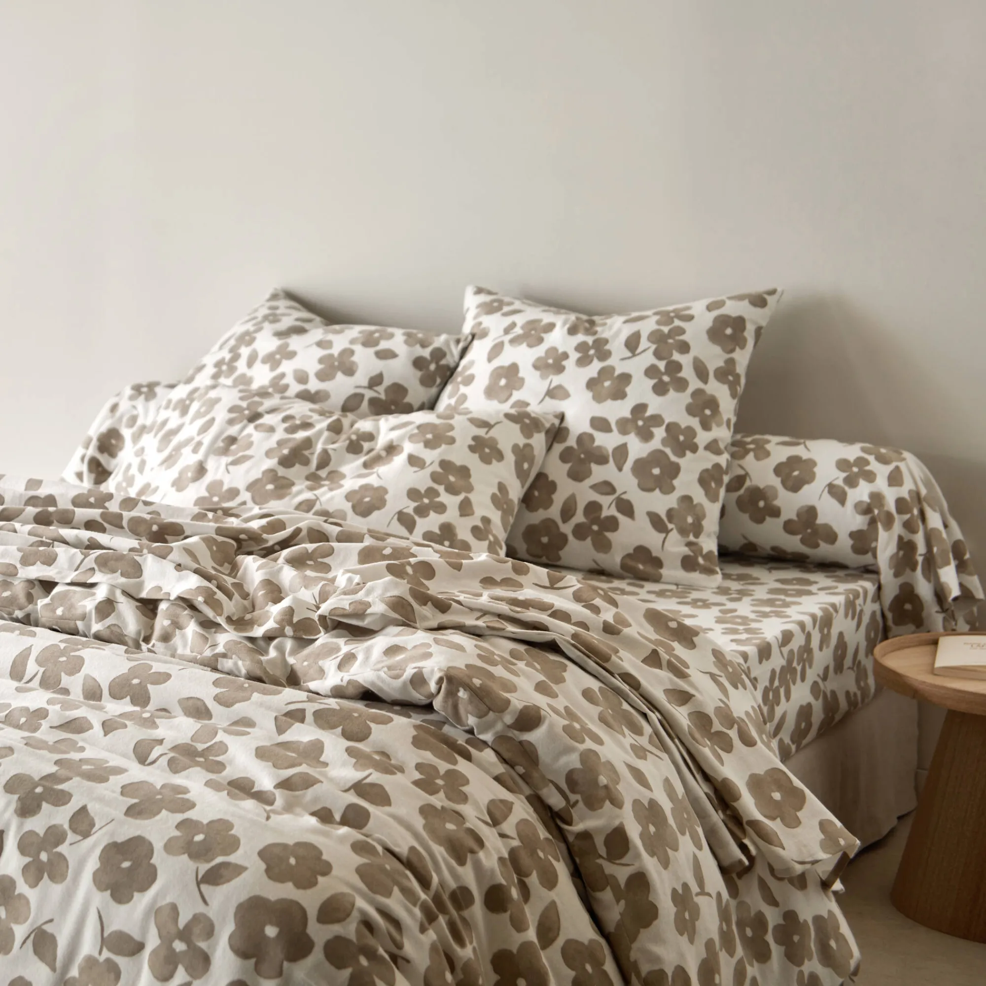 Fantasie Bedlinnen|Vlak Laken<Blancheporte Bedlinnen Petunia in bedrukt flanel grijsbeige