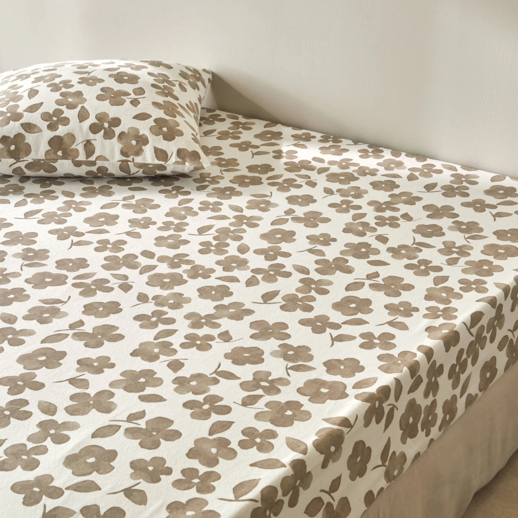 Fantasie Bedlinnen|Vlak Laken<Blancheporte Bedlinnen Petunia in bedrukt flanel grijsbeige