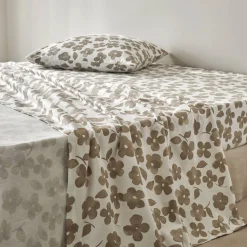 Fantasie Bedlinnen|Vlak Laken<Blancheporte Bedlinnen Petunia in bedrukt flanel grijsbeige
