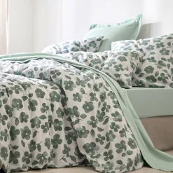 Fantasie Bedlinnen|Vlak Laken<Blancheporte Bedlinnen Petunia in bedrukt flanel amandel groen