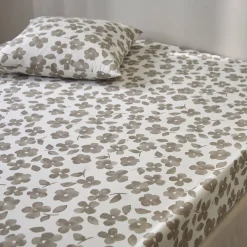 Fantasie Bedlinnen|Vlak Laken<Blancheporte Bedlinnen Petunia in bedrukt katoen grijsbeige