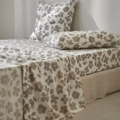 Fantasie Bedlinnen|Vlak Laken<Blancheporte Bedlinnen Petunia in bedrukt katoen grijsbeige