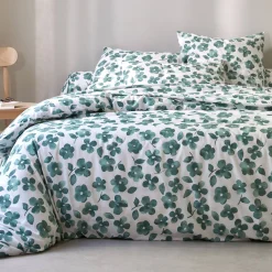 Fantasie Bedlinnen|Vlak Laken<Blancheporte Bedlinnen Petunia in bedrukt katoen amandel groen