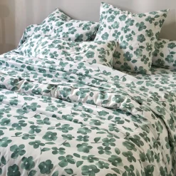Fantasie Bedlinnen|Vlak Laken<Blancheporte Bedlinnen Petunia in bedrukt katoen amandel groen