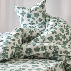 Fantasie Bedlinnen|Vlak Laken<Blancheporte Bedlinnen Petunia in bedrukt katoen amandel groen