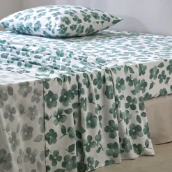 Fantasie Bedlinnen|Vlak Laken<Blancheporte Bedlinnen Petunia in bedrukt katoen amandel groen