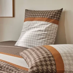 Fantasie Bedlinnen|Vlak Laken<Blancheporte Bedlinnen Pierre in katoen met pied-de-poule print beige