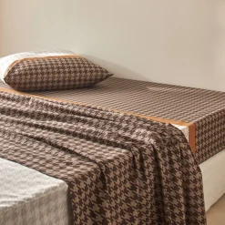 Fantasie Bedlinnen|Vlak Laken<Blancheporte Bedlinnen Pierre in katoen met pied-de-poule print beige