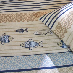 Fantasie Bedlinnen|Vlak Laken<Blancheporte Bedlinnen Riviera in katoen met vissenprint blauw