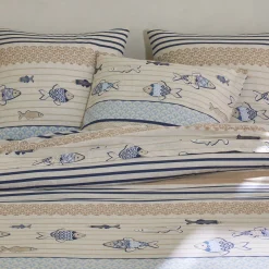 Fantasie Bedlinnen|Vlak Laken<Blancheporte Bedlinnen Riviera in katoen met vissenprint blauw