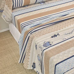 Fantasie Bedlinnen|Vlak Laken<Blancheporte Bedlinnen Riviera in katoen met vissenprint blauw