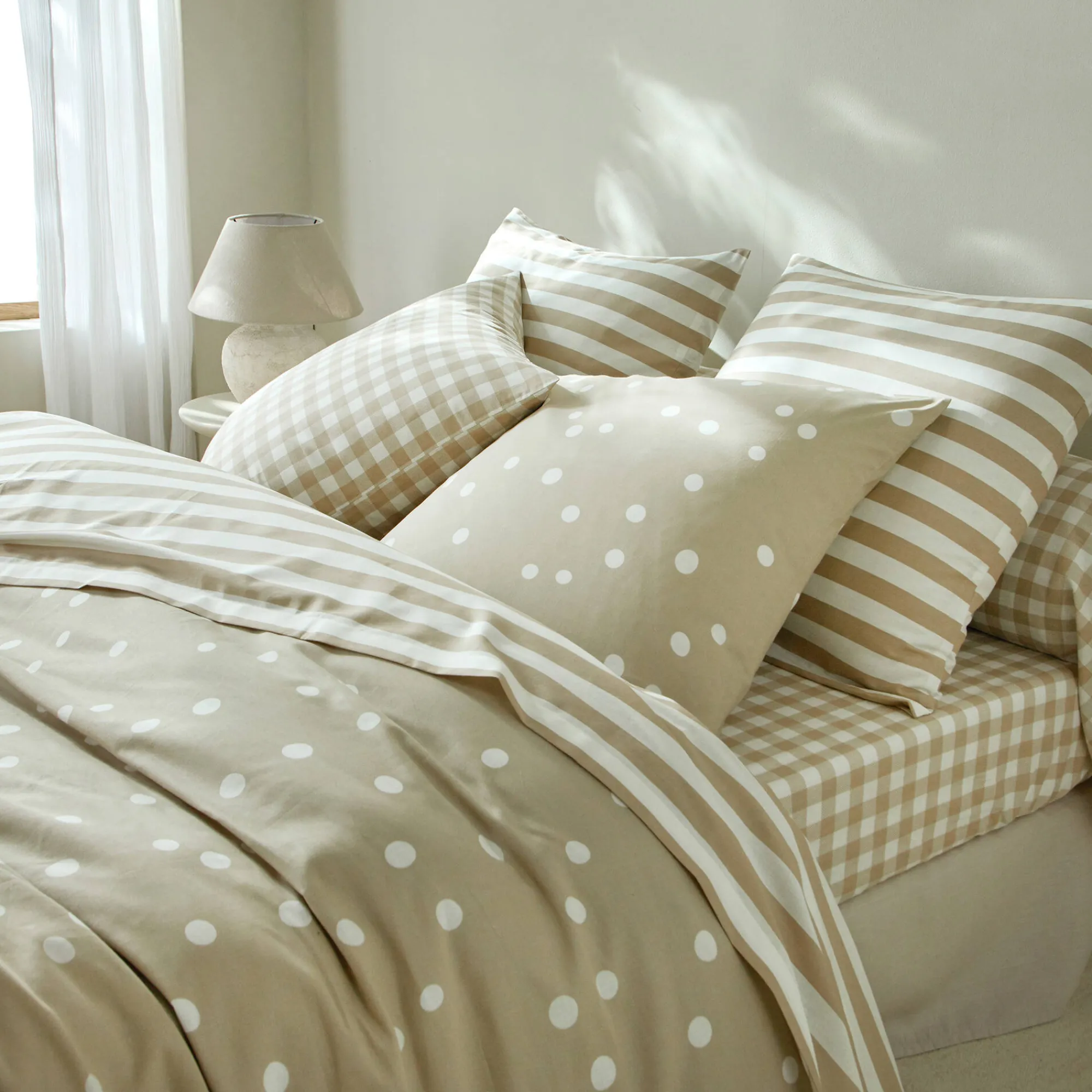 Fantasie Bedlinnen|Vlak Laken<Blancheporte Bedlinnen Romy, gestreept - in katoen beige