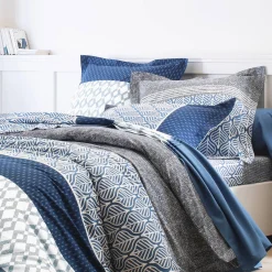 Fantasie Bedlinnen|Vlak Laken<Colombine Bedlinnen Tommy in katoen met geometrische print blauw