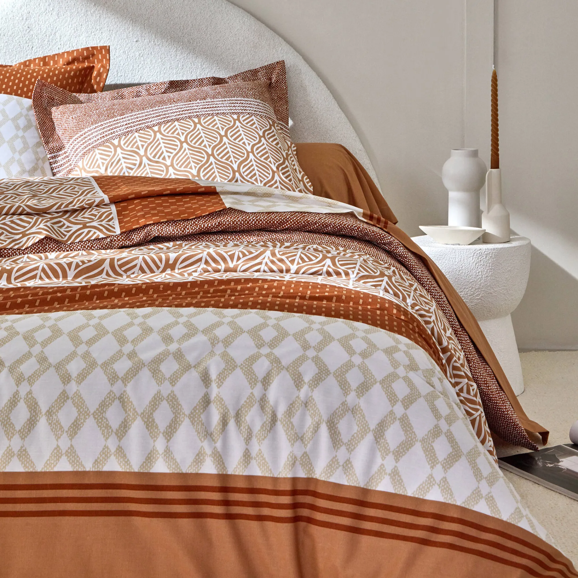 Fantasie Bedlinnen|Vlak Laken<Colombine Bedlinnen Tommy in katoen met geometrische print karamel