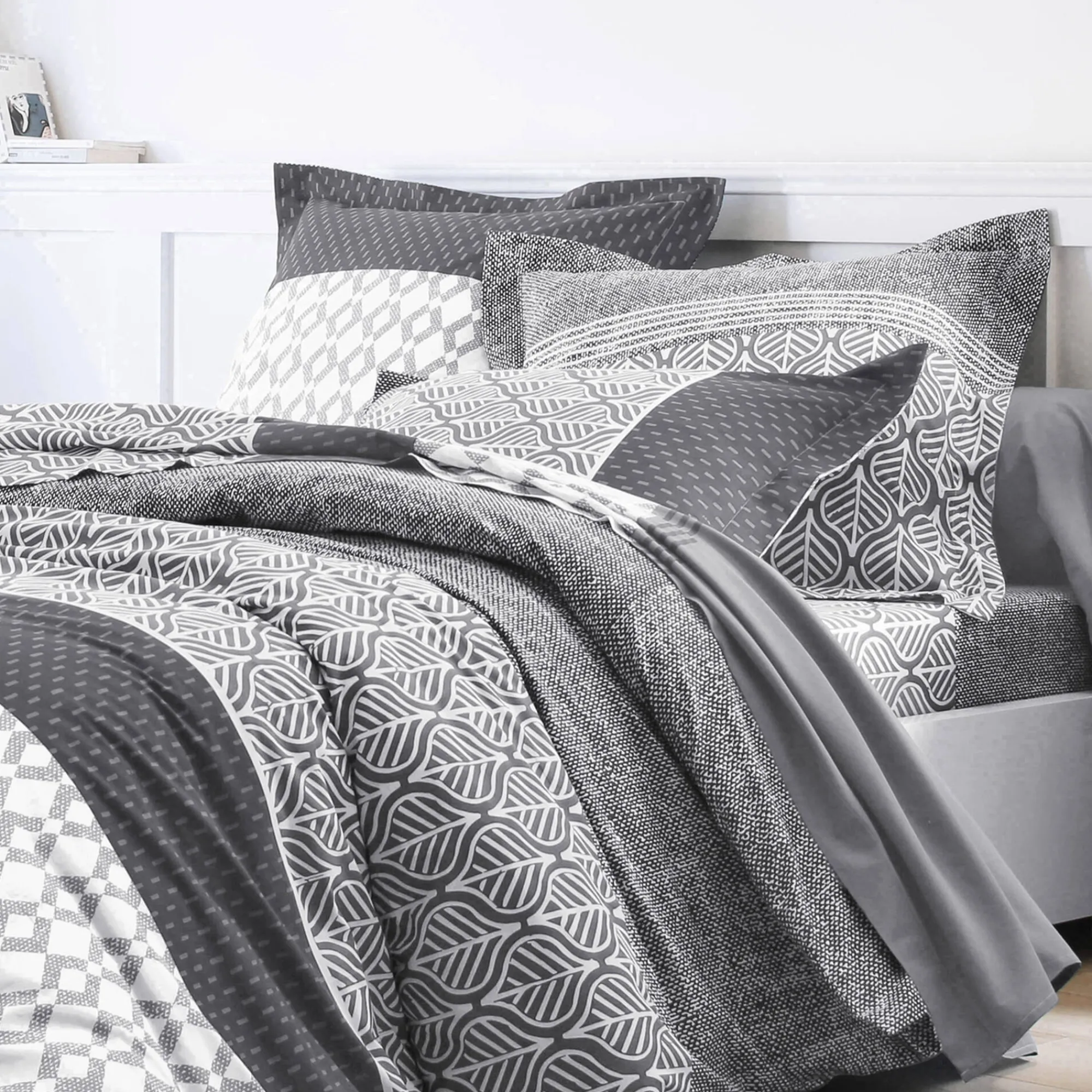Fantasie Bedlinnen|Vlak Laken<Colombine Bedlinnen Tommy in katoen met geometrische print grijs
