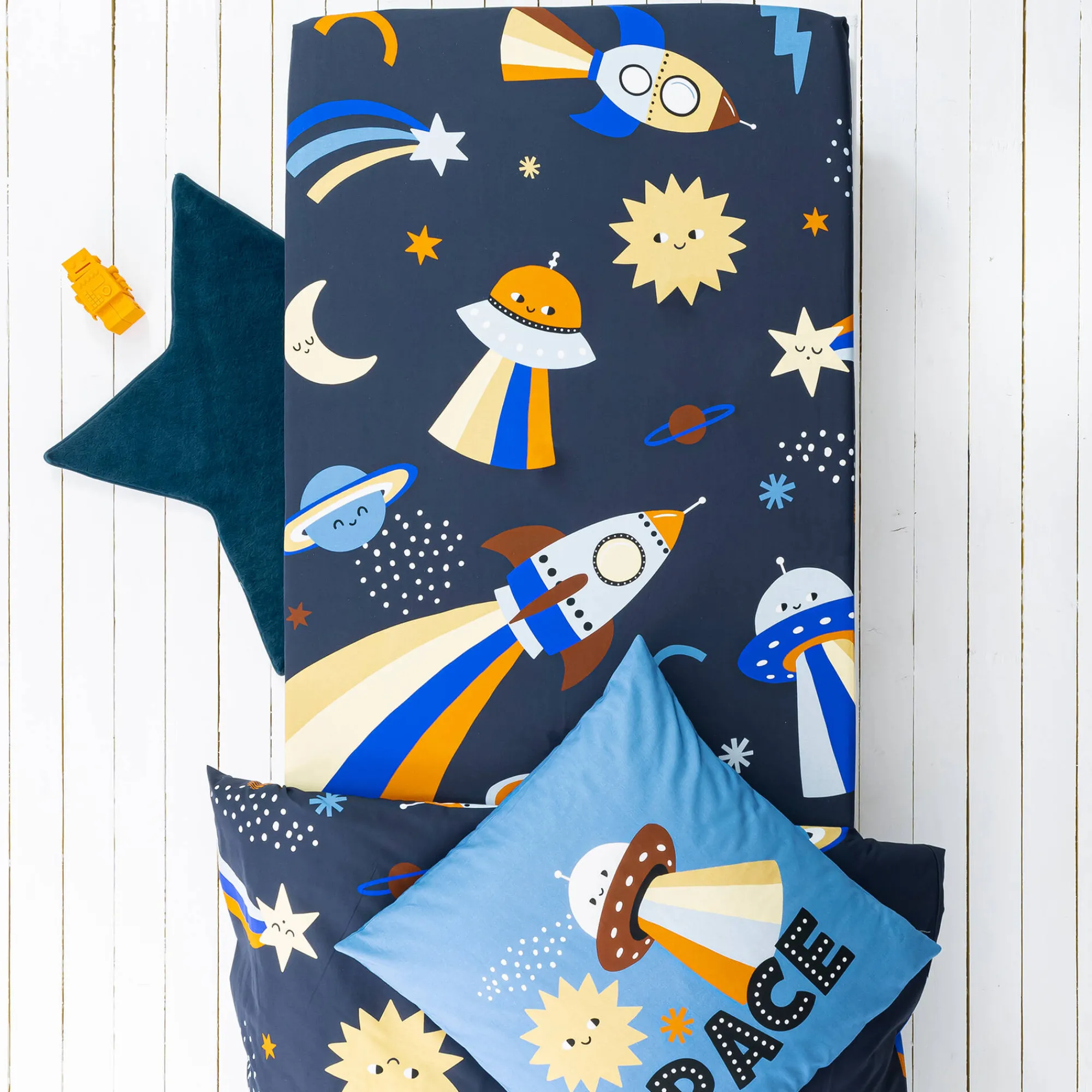 Bedlinnenset Kids|Bedlinnenset Kids<Colombine des petits Bedlinnen voor kids, Galaxy met kattenprint, 1 persoon - katoen marine